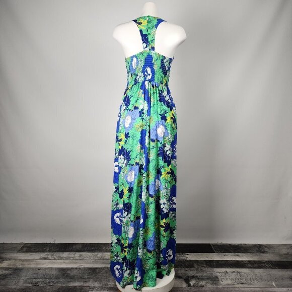 Japna Blue & Green Floral Summer Maxi Dress Size S - Picture 7 of 11